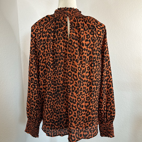 LOFT Leopard Print Smocked Mock Neck Long Sleeve Blouse Size LP NWOT - Picture 7 of 13